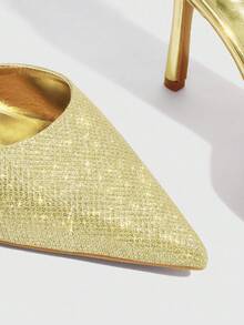 CUCCOO SZL Gold Metal PU Hollow One-Strap Peep Toe Sexy High Heel Pumps, Business Formal Party