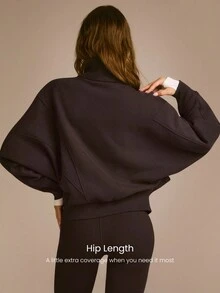 GLOWMODE Everyday Fleece Warmth Whisperer Soft Warm Lightweight Front Back Seam Detailing Pockets Batwing Sleeve High Neckline Full-Zip Jacket Autumn Winter Daily Casual