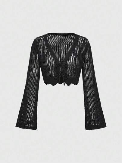 Fairycore Butterfly Jacquard Women's Drawstring Tie Crop Cardigan, Air Conditioning Coat