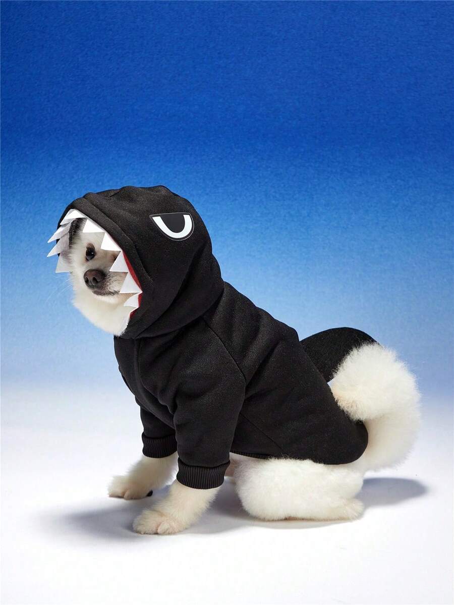 PETSIN 1pc Black Pet Cosplay Shark Hoodie Sweatshirt For Cat And Dog