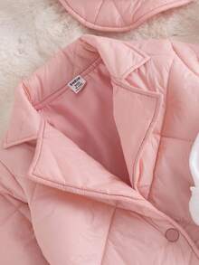 SHEIN 3pcs Infant Girl Winter Fashion Set: Pink Long Sleeve Padded Coat & Hat, White Velvet Hoodie Sweatshirt And Pants, Suitable For Daily Wear And Photography