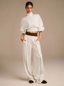 GLOWMODE Áo nỉ chui đầu dáng rộng, dài đến eo, chất liệu Modal mềm mại, ấm áp, có gấu áo cong kiểu bong bóng và cổ tay áo bo gân, thích hợp mặc hàng ngày. - trắng - Xem 7