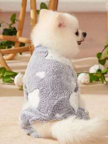 PETSIN 1件宠物灰色豹纹羊毛连体衣 - 彩色 - 查看 5