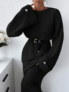 EURMUSE 女士纯色厚实毛衣和毛衣裙套装