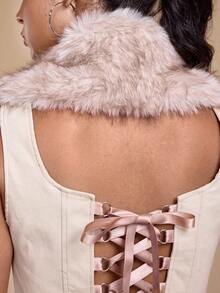 ROMWE Grunge Punk Sexy Retro Detachable Faux Fur Collar Animal Print Fitted Women Tank Top - Beige - View 4