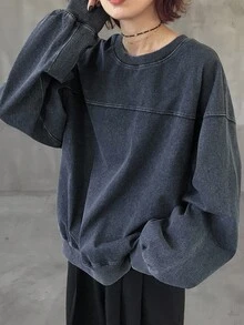 FRIFUL 女式宽松落肩长袖休闲牛仔上衣