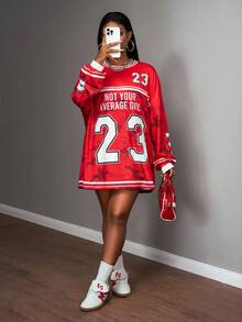 Slaydiva 2025 تي شيرت نسائي فضفاض للغاية بطبعة شعار رقمي 23 وألوان متناقضة، طراز رياضي كاجوال للشارع والمناسبات اليومية والمهرجانات الموسيقية، أكمام طويلة وياقة مستديرة، لون أحمر، مقاس كبير، كوستيوم هالوين، ملابس نسائية للبرانش والخروج - متعدد الألوان - مشاهدة 6