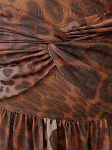 Modelyn Women's Elegant Leopard Print Slit Dress, Fashion & Stylish, Autumn/Winter - Coffee Brown - View 7