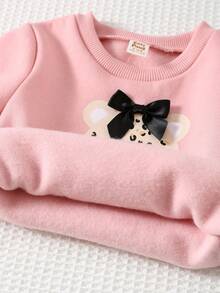 Cozy Pixies 女婴卡通动物图案针织柔软圆领长袖套头卫衣，可爱动物设计圆领长袖上衣，舒适百搭时尚日常可爱简约基础款，适合室内、户外滑雪、日常穿着、运动、玩耍、派对等场合。 - 粉色 - 查看 7