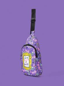 FRIENDS X SHEIN Geantă de piept Crossbody, geantă de piept multifuncțională ușoară și simplă cu buzunar, potrivită pentru activități în aer liber, drumeții, călătorii și școală, cadou creativ pentru prieteni, ziua de naștere, Crăciun, absolvire, ideală pentru studenți și prieteni