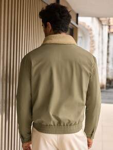 HIMLAND Men's Casual Minimalist Fur Collar Jacket, Autumn/Winter 70s Men Cashmere Beige Outerwear - Brown - View 2