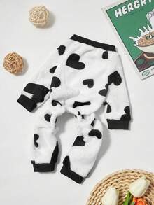 PETSIN 1 pieza Mono con patas para mascotas (gatos/perros) universal de felpa blanca con estampado de corazón de franela cálida