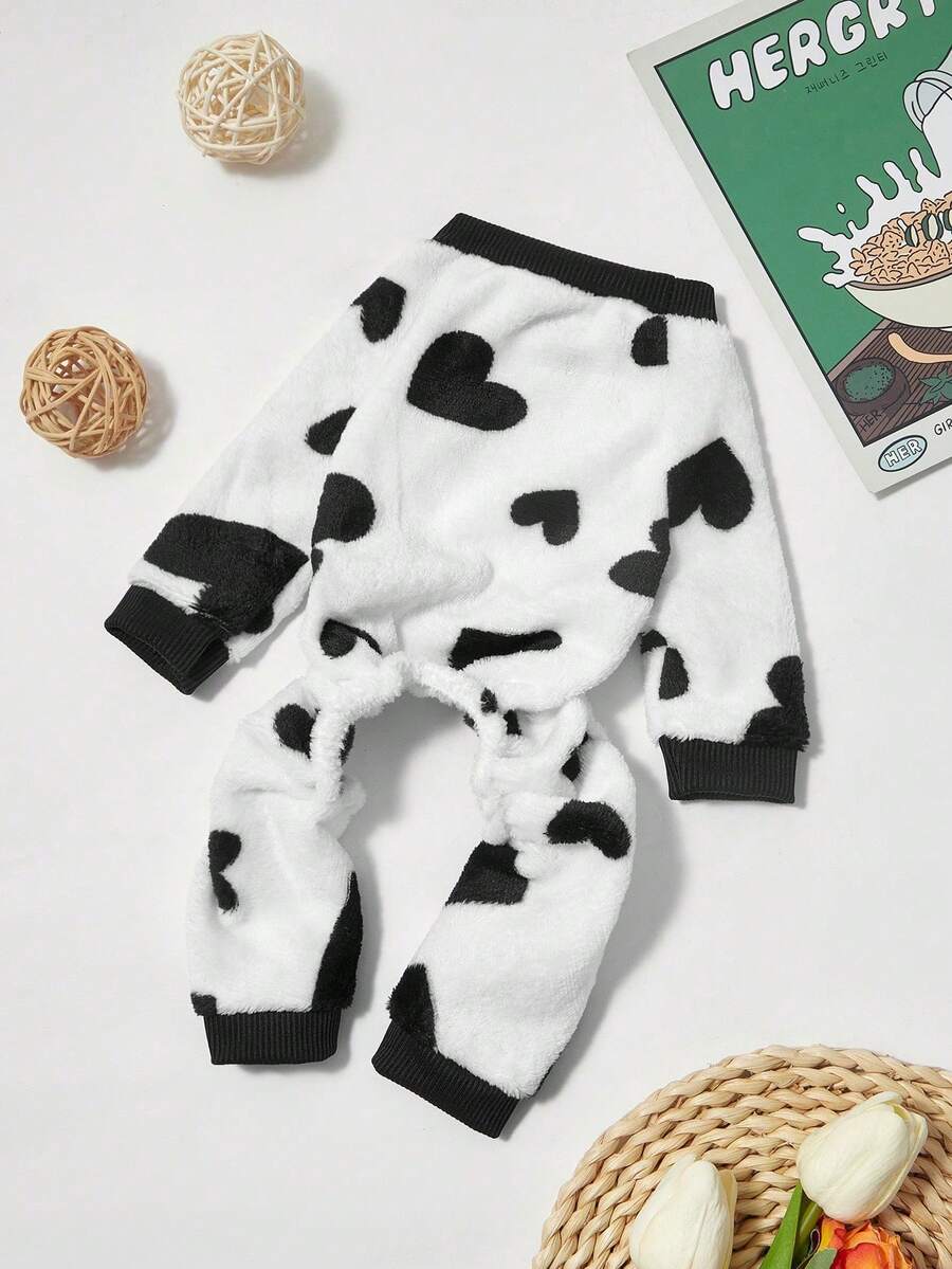 PETSIN 1 pieza Mono con patas para mascotas (gatos/perros) universal de felpa blanca con estampado de corazón de franela cálida