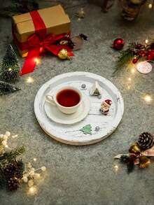 SHEIN 1 chiếc khay gỗ kiểu cổ điển, giá đỡ cốc cà phê và nến, đĩa trang trí cho phòng khách, nhà bếp, bàn ăn, đồ trang trí bằng gỗ thủ công, quà tặng Halloween/Giáng sinh. - trắng - Xem 6