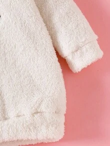 SHEIN Perso Play 女婴休闲刺绣绿色羊毛连帽连体衣，秋冬 - 白色 - 查看 8