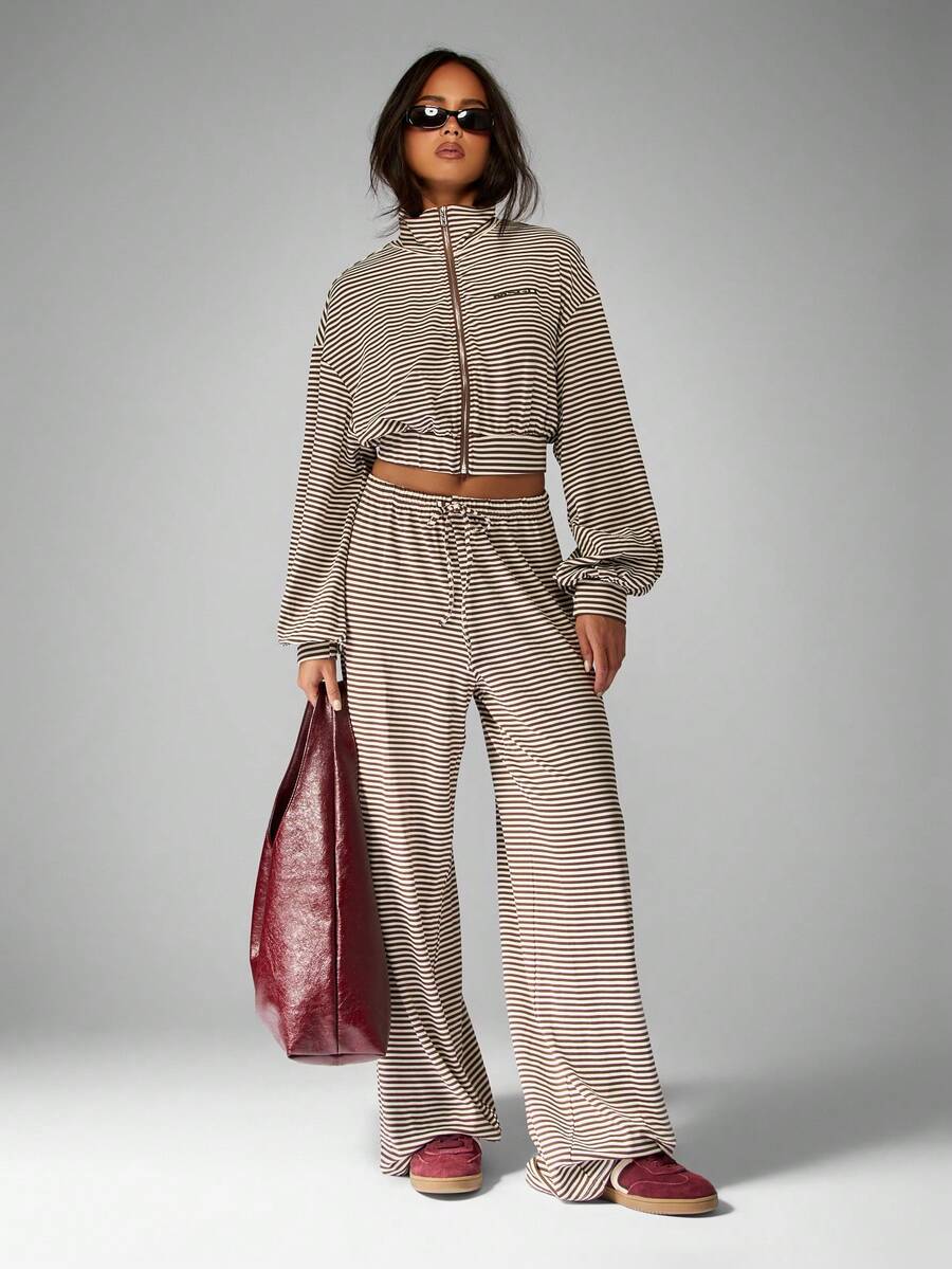 MISSGUIDED Striped Zip Up Jacket With Wide Leg Pants｜MISSGUIDED