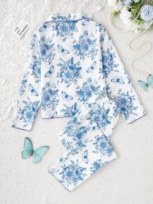 女学生睡衣，女孩可爱樱桃印花长裤和长袖休闲两件套睡衣套装 - 彩色 - 查看 2