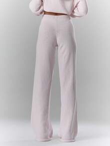 MUSERA Mid Rise Soft Knit Embroidered Wide Leg Sweater Trousers Only Fall Autumn Cosy Cute Casual Coffee Club Winter  Elegant Evening Party  Spring Valentines Day - Baby Pink - View 4