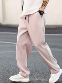 Manfinity Hypemode Men Casual Versatile Commuting Solid Color Pants, Fall - Baby Pink - View 6