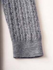 PrepCrw 1 件青少年女孩优雅校园风格休闲都市温暖罗纹褶皱长袖修身连衣裙，适合返校、日常穿着、外出、度假、秋冬 - 灰色 - 查看 6