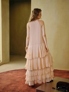 MOTF STUDIO OVERSIZED HEM ROMANTIC FLOWY RUFFLE HEM DRESS - Pink - View 6