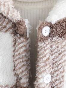 Sparklyn 女童爱心格纹印花保暖拉链外套，秋冬女童外套 - 卡其色 - 查看 4