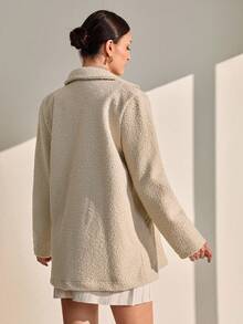 CLARA VERO Phụ nữ, Mùa đông, Màu trắng, Áo khoác ngoài, Nút, Túi, Dáng rộng, Giữ ấm, Nhẹ, Chiều dài thông thường, Tay dài - trắng - Xem 2