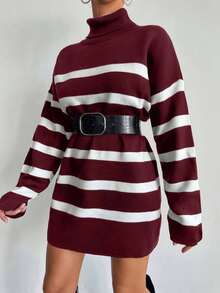 SHEIN Maglione casual a collo alto a righe con blocchi di colore da donna, per l'autunno/inverno