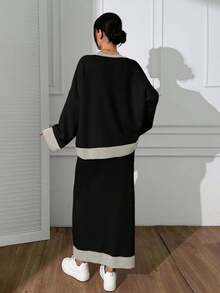 Damen Set aus Pullover mit rundem Ausschnitt und Drop-Shoulder und Strickrock