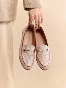 Rosivie Women's Metal Decor Casual Slip-On Loafers For Daily Commute - Brown - View 2