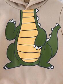 Cozy Pixies 男童卡通恐龙图案柔软针织连帽长袖套头衫运动衫秋冬女童衣服 - 卡其色 - 查看 5