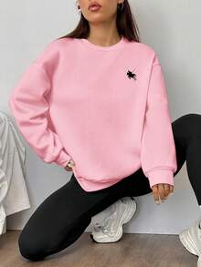 SHEIN EZwear 2pcs Casual Minimalist Horse Print Pattern Loose Crew Neck Sweatshirt And Skinny Leggings Set, Suitable For Autumn/Winter