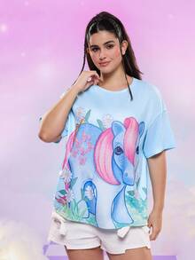 My Little Pony X SHEIN Áo thun tay ngắn in hình ngựa con dễ thương cỡ lớn, mùa hè - Màu xanh lam - Xem 6