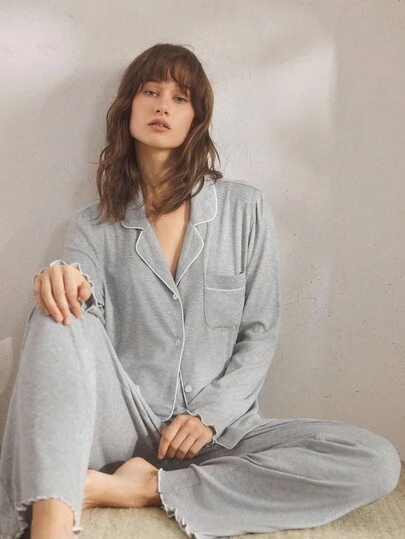 Ocili 女士纯色长袖上衣和裤子睡衣套装，秋季服装，舒适服装