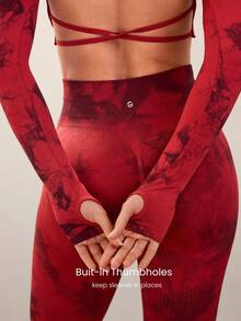 GLOWMODE Seamless Fitted Long Sleeve Crop Tee With Lace-Up Back Light Support Low Impact Yoga Pilates Daily Gym - Redwood - View 4