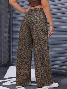 SHEIN PETITE 女士时尚复古豹纹阔腿牛仔裤 - 彩色 - 查看 2