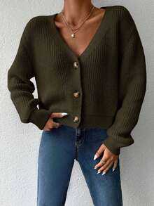 Cardigan lungo a manica lunga, monopetto, a costine, in tinta unita, per donna, casual