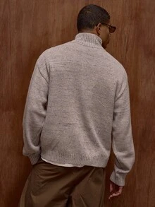 Musero Men Ribbed Long Funnel Neck Speckled Knitted Zip Through Jumper Style Cardigan Fall/Autumn Winter - Multicolor - View 4