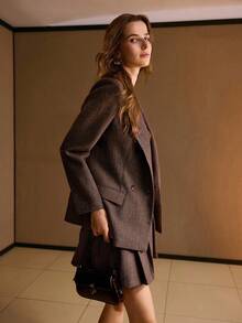 MOTF PREMIUM 人字纹翻领双排扣西装外套 - 棕色 - 查看 5