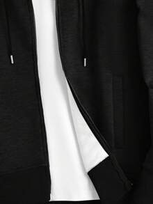 EURMUSE Cotton Men Zip Up Drawstring Thermal Lined Hoodie Without Tee - Black - View 5