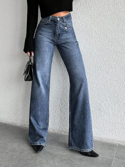 Jeans casual e versatili da donna con tasche e gamba dritta