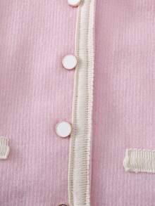 1pc Toddler Girl Pink Cardigan, Kids Button Sweaters - Pink - View 2