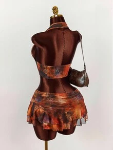 Y2K Amplova 两件套女士豹纹性感扎染露背上衣和超低腰裙套装，节日两件套服装，哈瓦那之夜服装，女士两件套复古渐变西部万圣节服装，秋冬保暖时尚露背两件套 - 彩色 - 查看 7