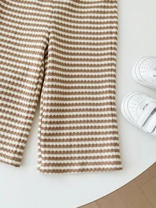 SHEIN Babygirl 可爱宽松针织条纹松紧腰裤 - 黑與白 - 查看 4