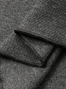 FRIFUL Women's Dark Grey Round Neck Contrast Stripe Decor Side Slit Drawstring Hem Design Cuff & Hem Binding Dropped Shoulder Loose Casual Versatile Long Sleeve T-Shirt, Autumn - Grey - View 8