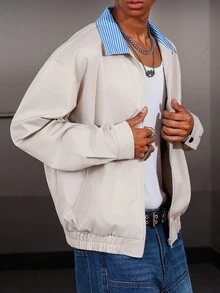 ROMWE MEN Men's Casual Patchwork Jacket, For Fall - Multicolor - View 4