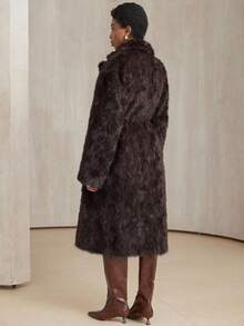 Aveloria Modichic 女士休闲宽松仿毛领夹克，秋冬 - 棕色 - 查看 4