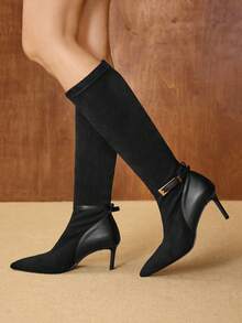 MOTF POINTED TOE SLIM HIGH HEEL ANKLE BOOTS, ELASTIC SLIP-ON FOR WOMEN FOR CHRISTMAS