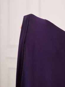 Modelyn Đầm suông tay dài cổ tròn màu trơn cỡ lớn cho nữ, eo kim loại, trang trí xếp nếp thanh lịch - Màu tím - Xem 8