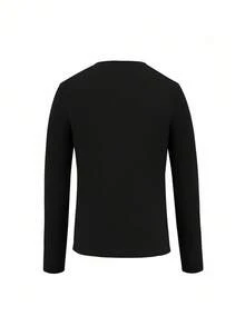 Manfinity Dauomo 男士纯色前开襟修身休闲长袖T恤，秋季款 - 黑色 - 查看 2